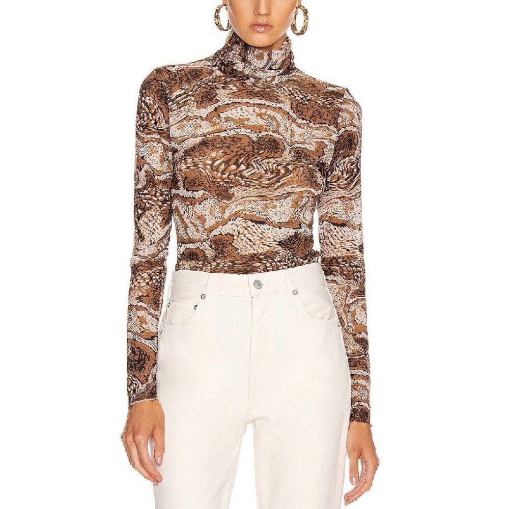 GANNI Mesh Turtle Neck | Brown in 38